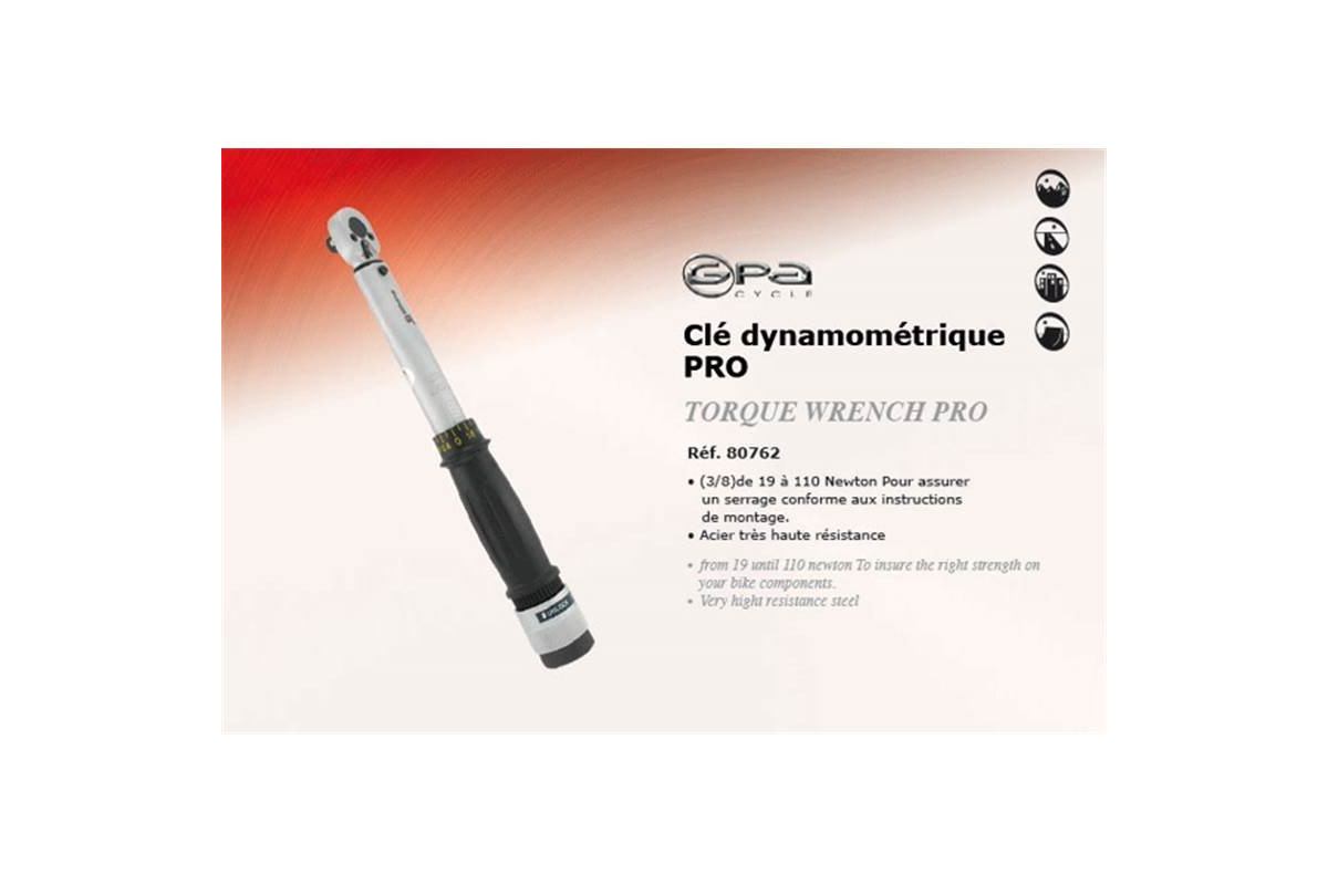 GPA CYCLE Clé Dynamométrique Pro 3/8 19 à 110 Newton