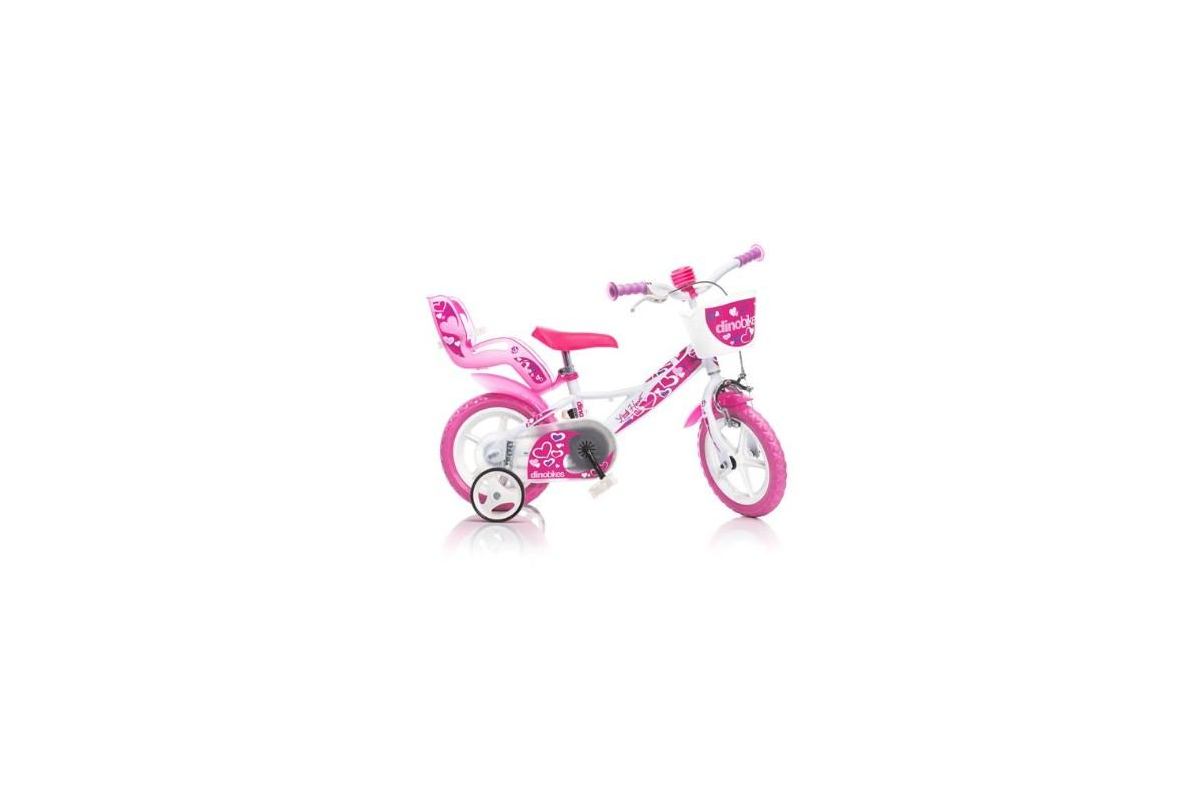 Vélo Enfant DINO BIKES Little Heart 16" | Fille 4-6 Ans avec Panier et Stabilisateurs